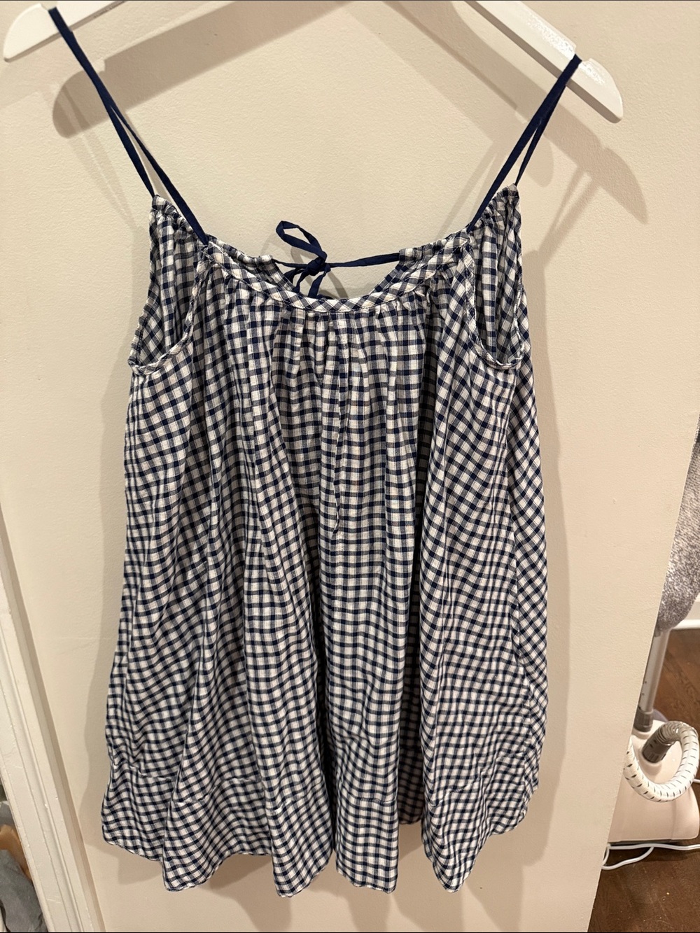 J. Crew Navy and White Gingham Spaghetti Strap Camisole
